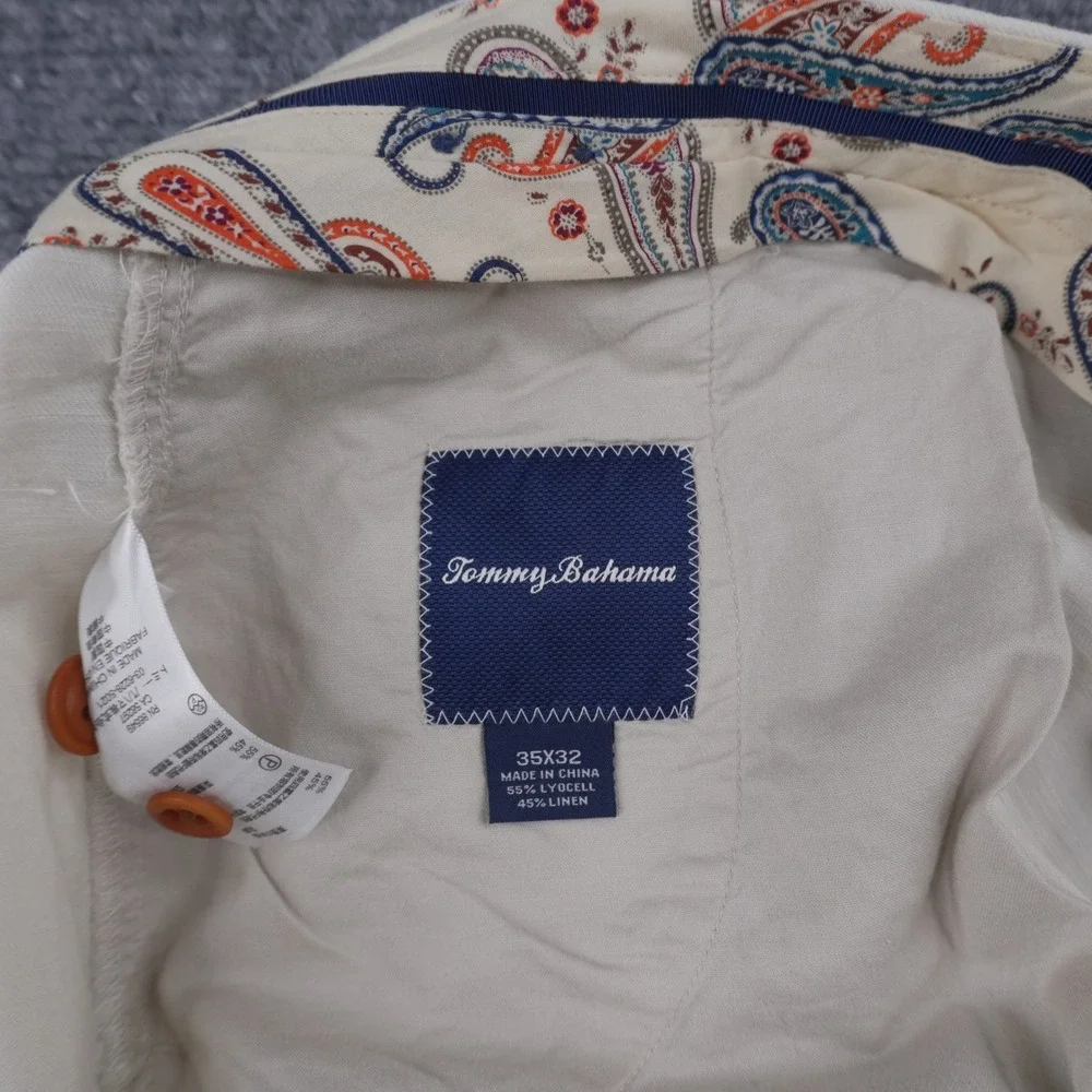 Tommy Bahama Dress Pants Mens 35x32 Off White Linen Lyocell Blend Straight Leg